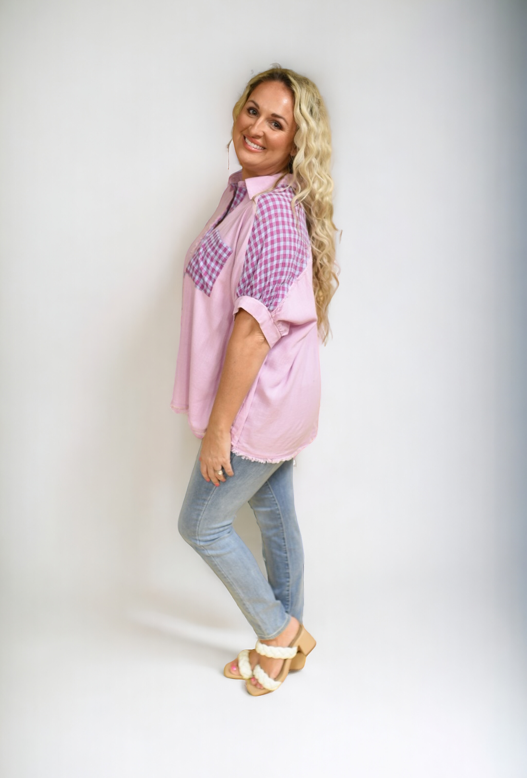 Check It Out Linen Buttoned Top