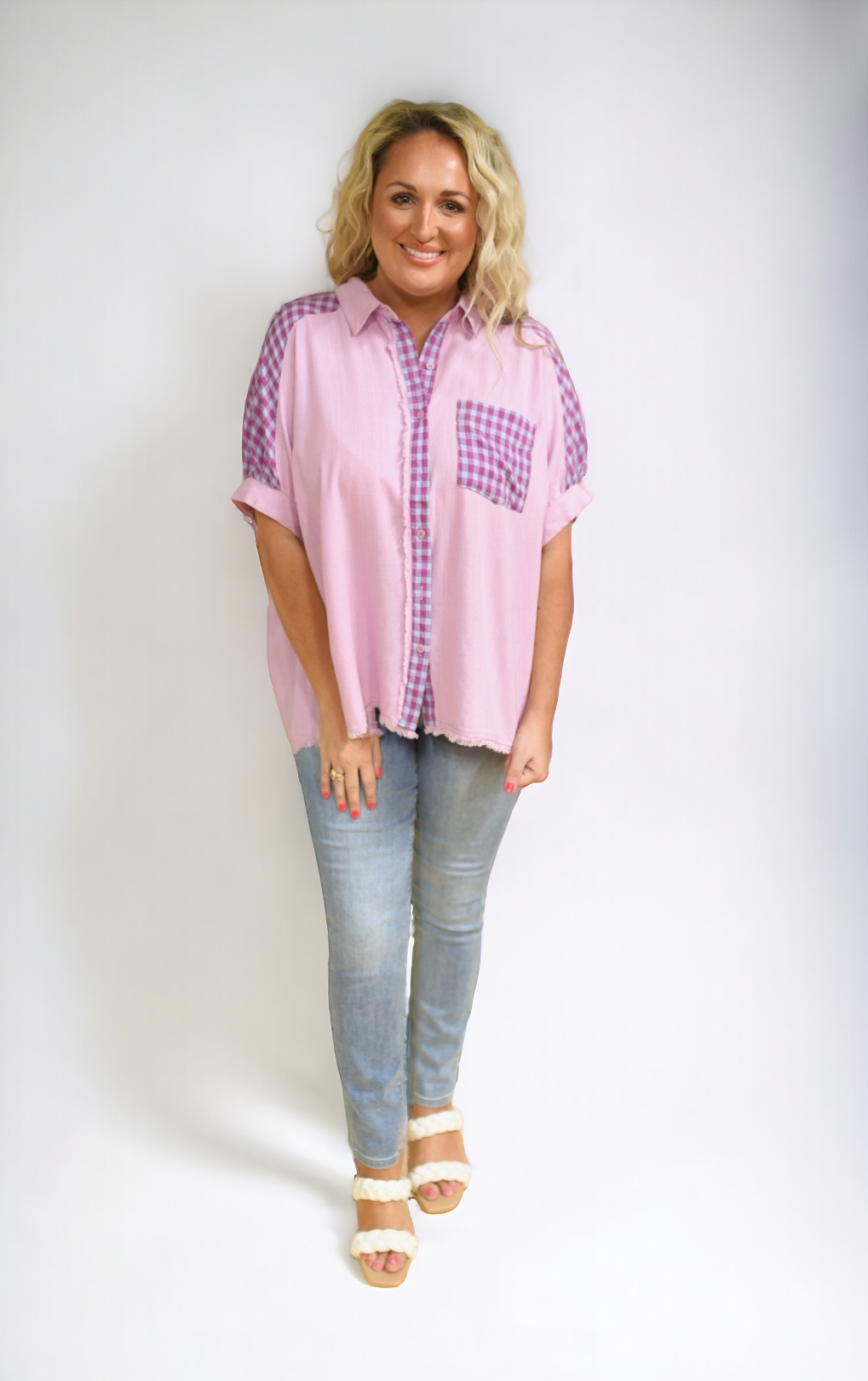 Check It Out Linen Buttoned Top