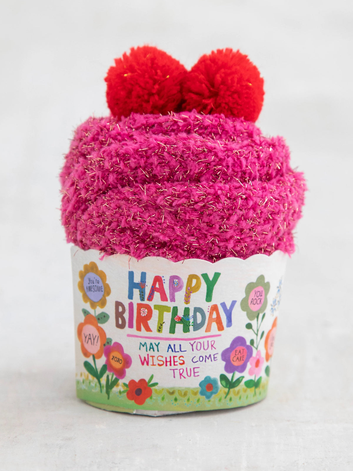 Cupcake Socks Red Happy Birthday