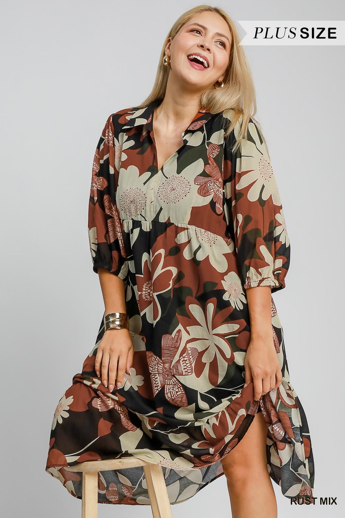 Amber Bloom Floral Midi Dress in Rust Mix