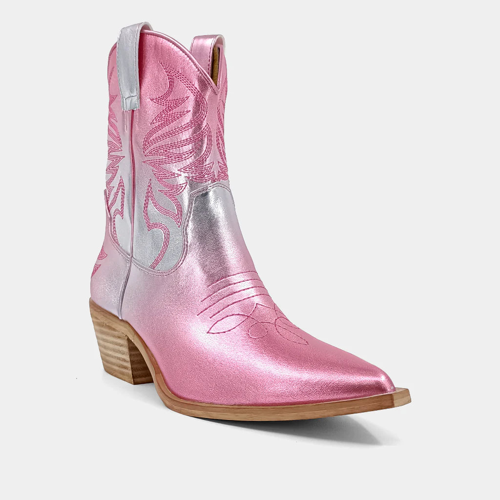 Zen Cowboy Boots in Metallic Pink