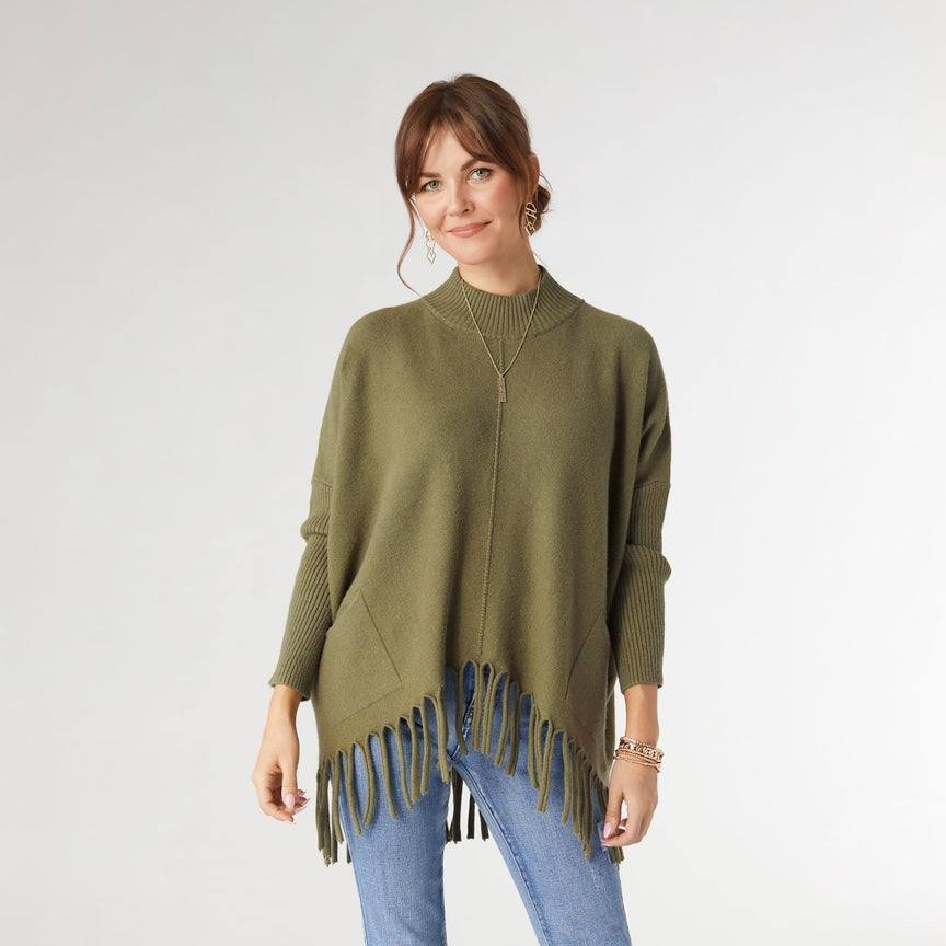 Fringe Finesse Mock Neck Sweater