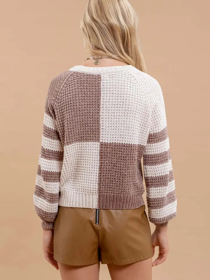 Soft Echo Color Block Sweater Mocha