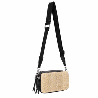 Jeena Straw Crossbody Bag in Black
