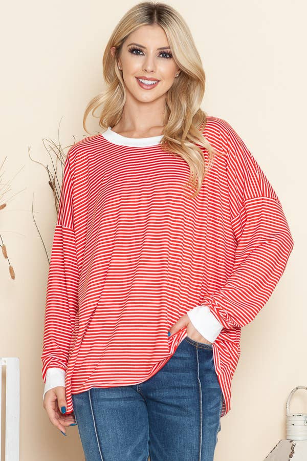 Mini Stripes Tunic Pullover in Red