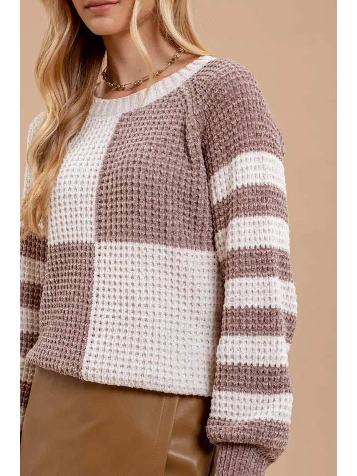 Soft Echo Color Block Sweater Mocha