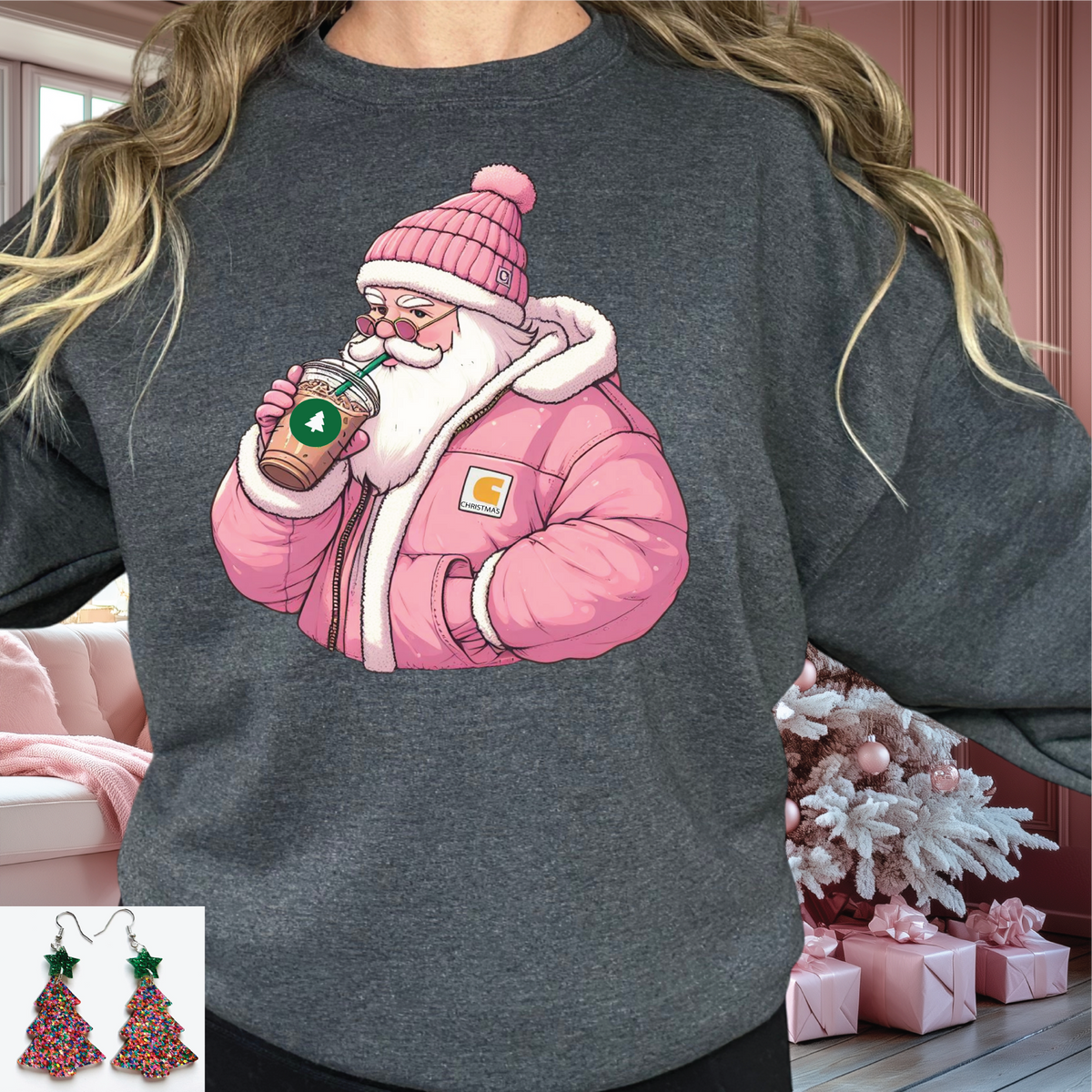 Boujee Coffee Drinking Santa Pullover