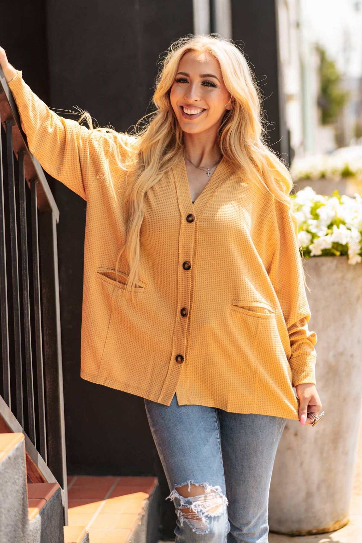 Rustic Morning Waffle Knit Cardigan