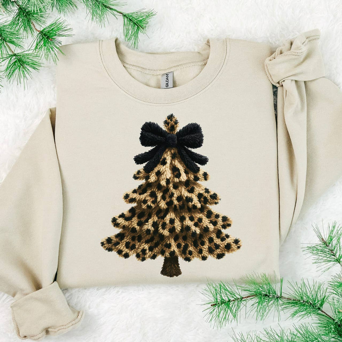 Faux Yarn Leopard Bow Tree Sweatshirt