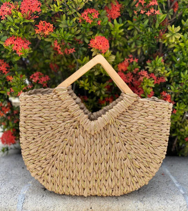 Isabella Wooden Handle Straw Tote Bag