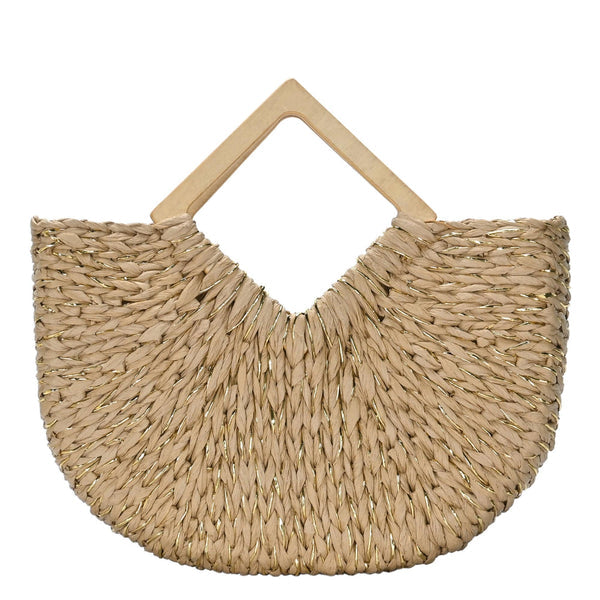 Isabella Wooden Handle Straw Tote Bag