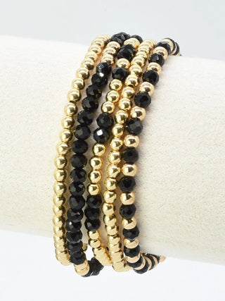 Glass Beaded Bracelet Stack - Black