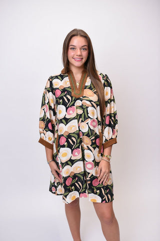 Brushed Floral Mini Dress Black Mix - Shop Rust & Ruffles