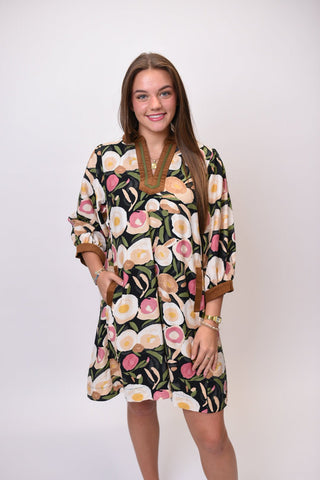 Brushed Floral Mini Dress Black Mix - Shop Rust & Ruffles