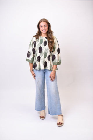 Brushstroke Peplum Top in Olive - Shop Rust & Ruffles
