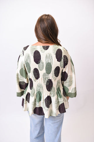 Brushstroke Peplum Top in Olive - Shop Rust & Ruffles