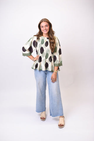 Brushstroke Peplum Top in Olive - Shop Rust & Ruffles