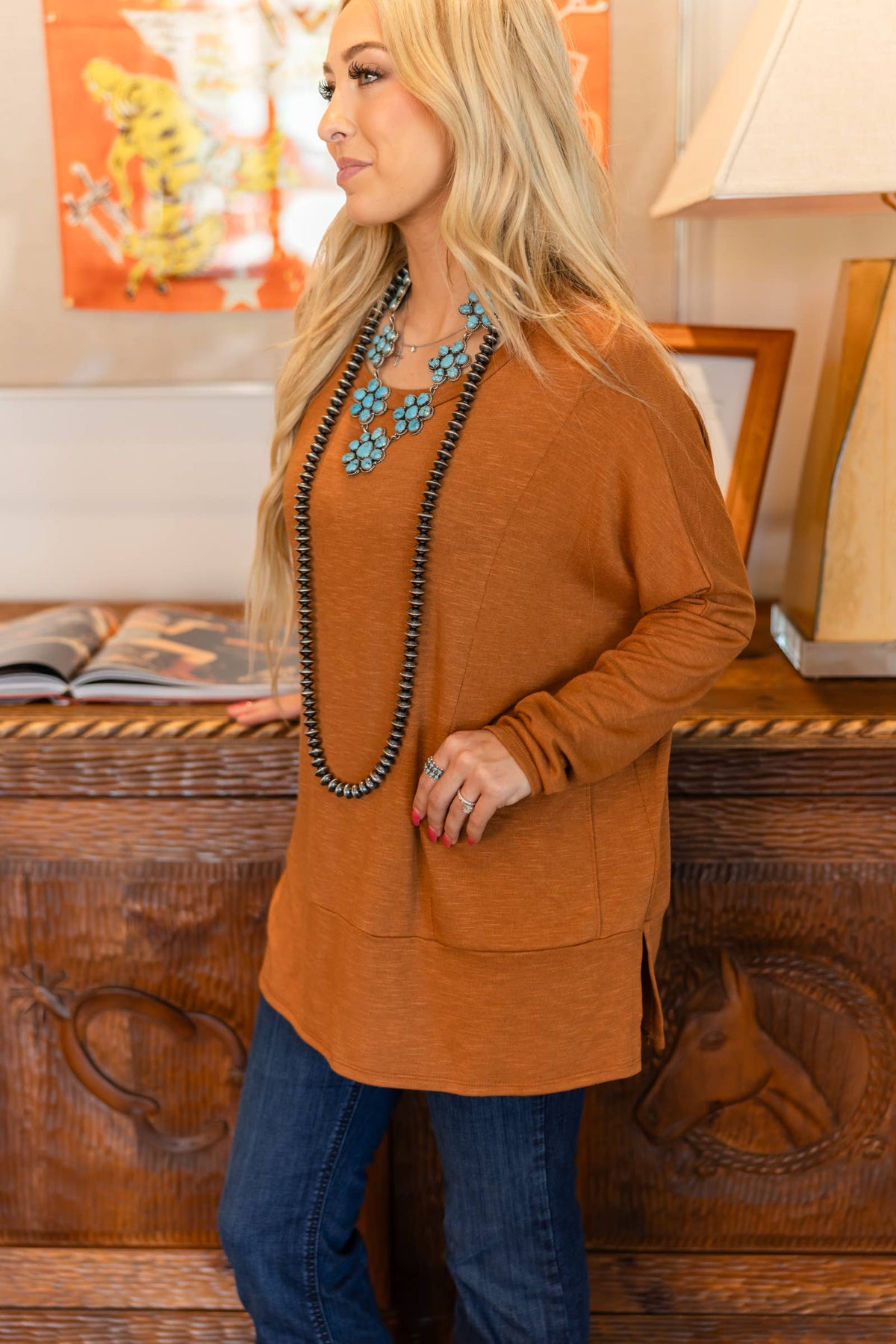 Weekend Ease Pocket Top in Caramel