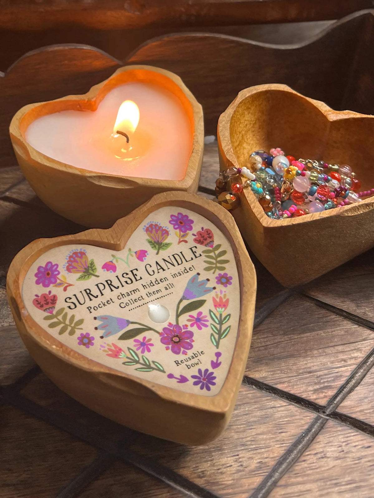 Wooden Heart Candle