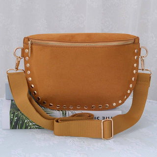 Carina Suede Studded Crossbody Bag: Golden Camel - Shop Rust & Ruffles