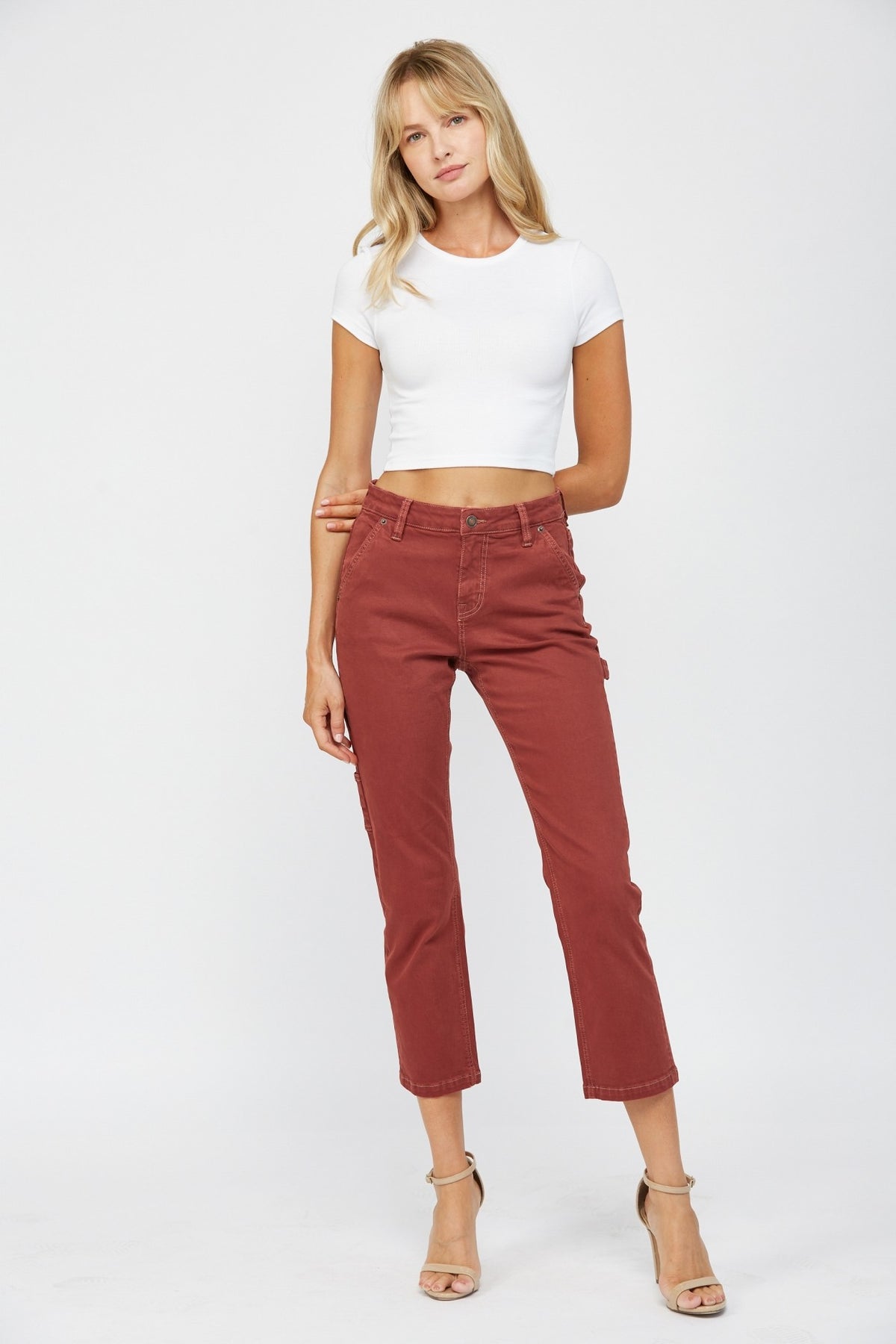 Working Hard Mica Crop Denim in Dark Rust