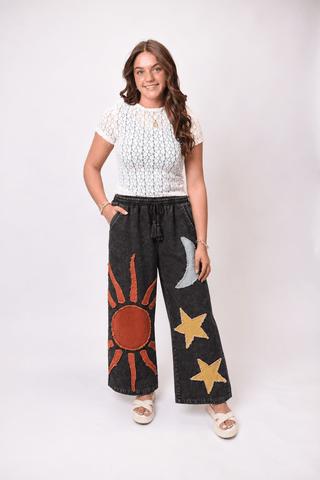 Celestial Wide Leg Pants in Black - Shop Rust & Ruffles