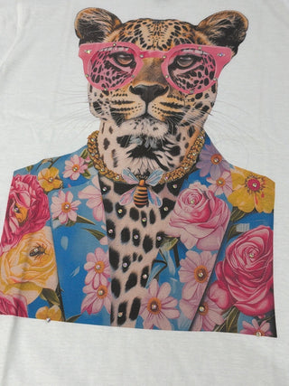 Cheetah Flower Graphic Tee with Rhinestones in White - Shop Rust & Ruffles