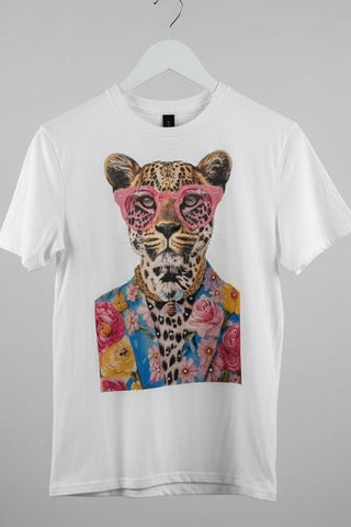 Cheetah Flower Graphic Tee with Rhinestones in White - Shop Rust & Ruffles