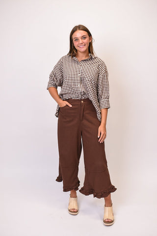 Cocoa Ruffle Wide Leg Pants - Shop Rust & Ruffles