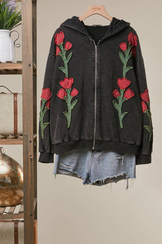 Coming Up Roses Hoodie in Black - Shop Rust & Ruffles