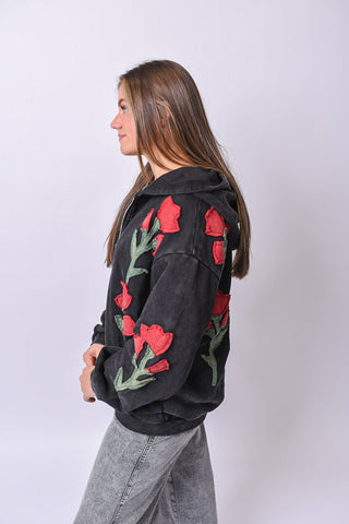 Coming Up Roses Hoodie in Black - Shop Rust & Ruffles