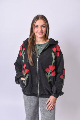 Coming Up Roses Hoodie in Black - Shop Rust & Ruffles