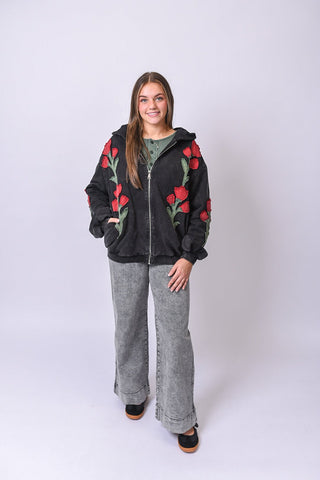 Coming Up Roses Hoodie in Black - Shop Rust & Ruffles