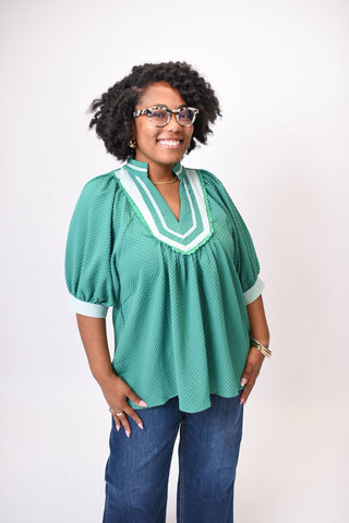 Cottage Trim Blouse in Green - Shop Rust & Ruffles