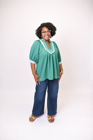 Cottage Trim Blouse in Green - Shop Rust & Ruffles