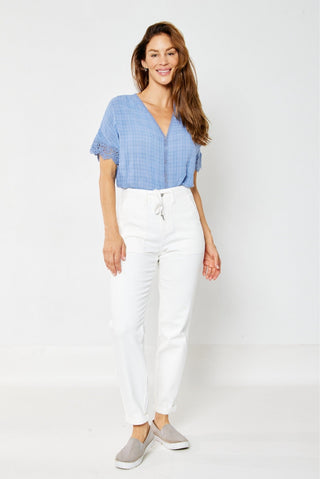 Cuffed Cutie White Judy Blue Joggers - Shop Rust & Ruffles