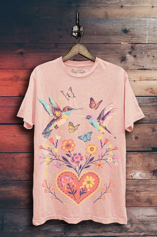 Birds & Flowers Graphic Top in Pink