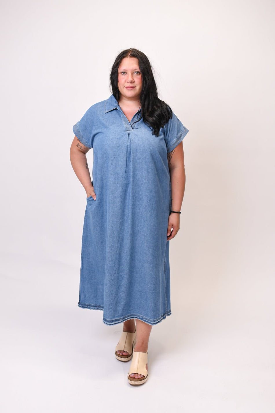 denim plus size dresses Plus Size Daily Blue Button Overall Tencel Denim Maxi Dress