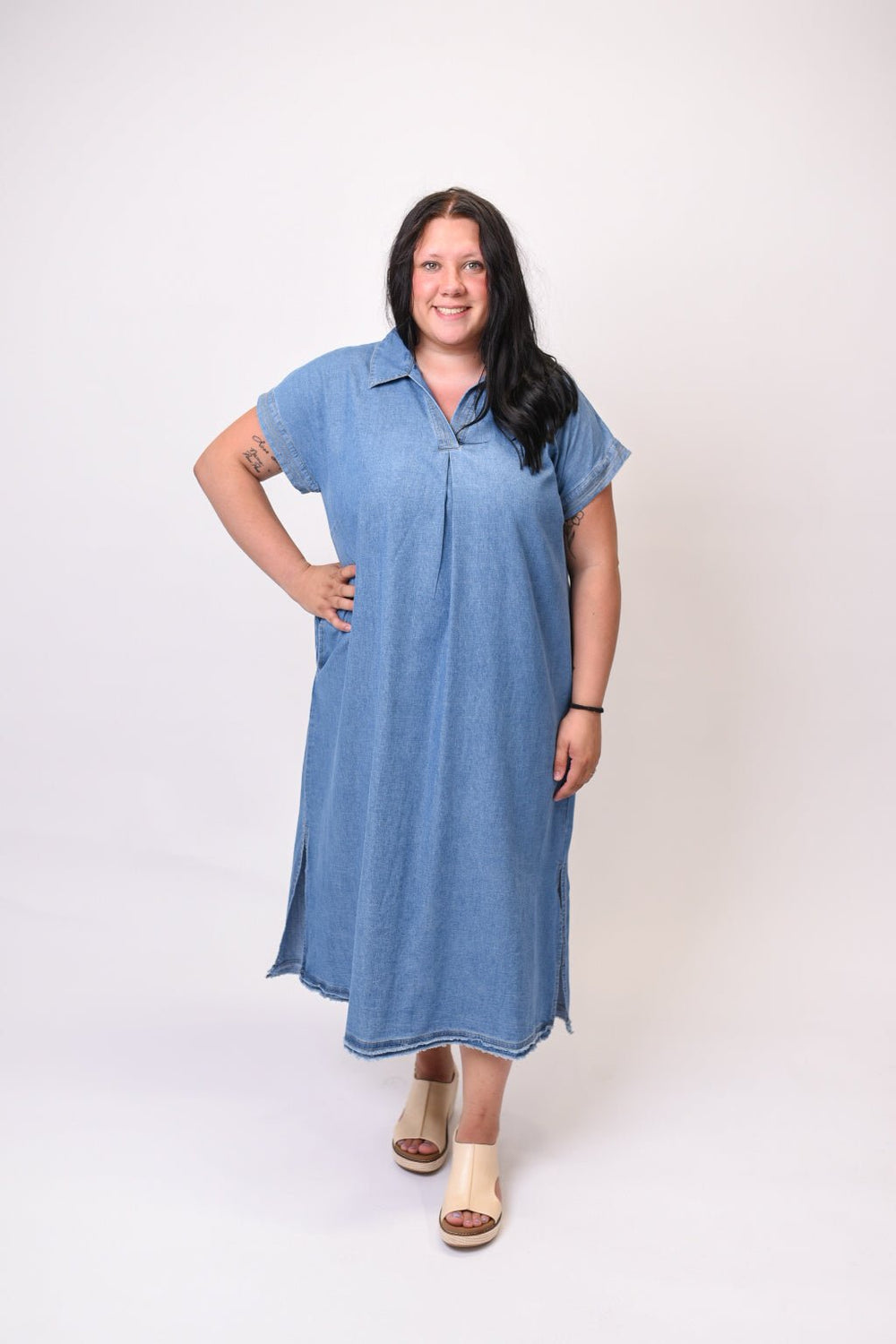 Denim Days Midi Dress in Curvy | Stone Wash Plus Size Dress