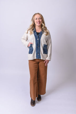 Denim Trim Boyfriend Cardigan - Shop Rust & Ruffles
