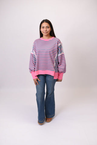 Don't Blink Pullover in Pink and Teal - Shop Rust & Ruffles