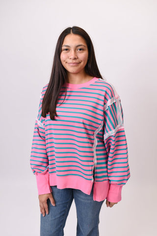 Don't Blink Pullover in Pink and Teal - Shop Rust & Ruffles