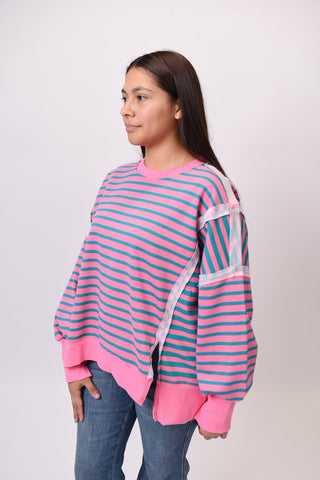Don't Blink Pullover in Pink and Teal - Shop Rust & Ruffles