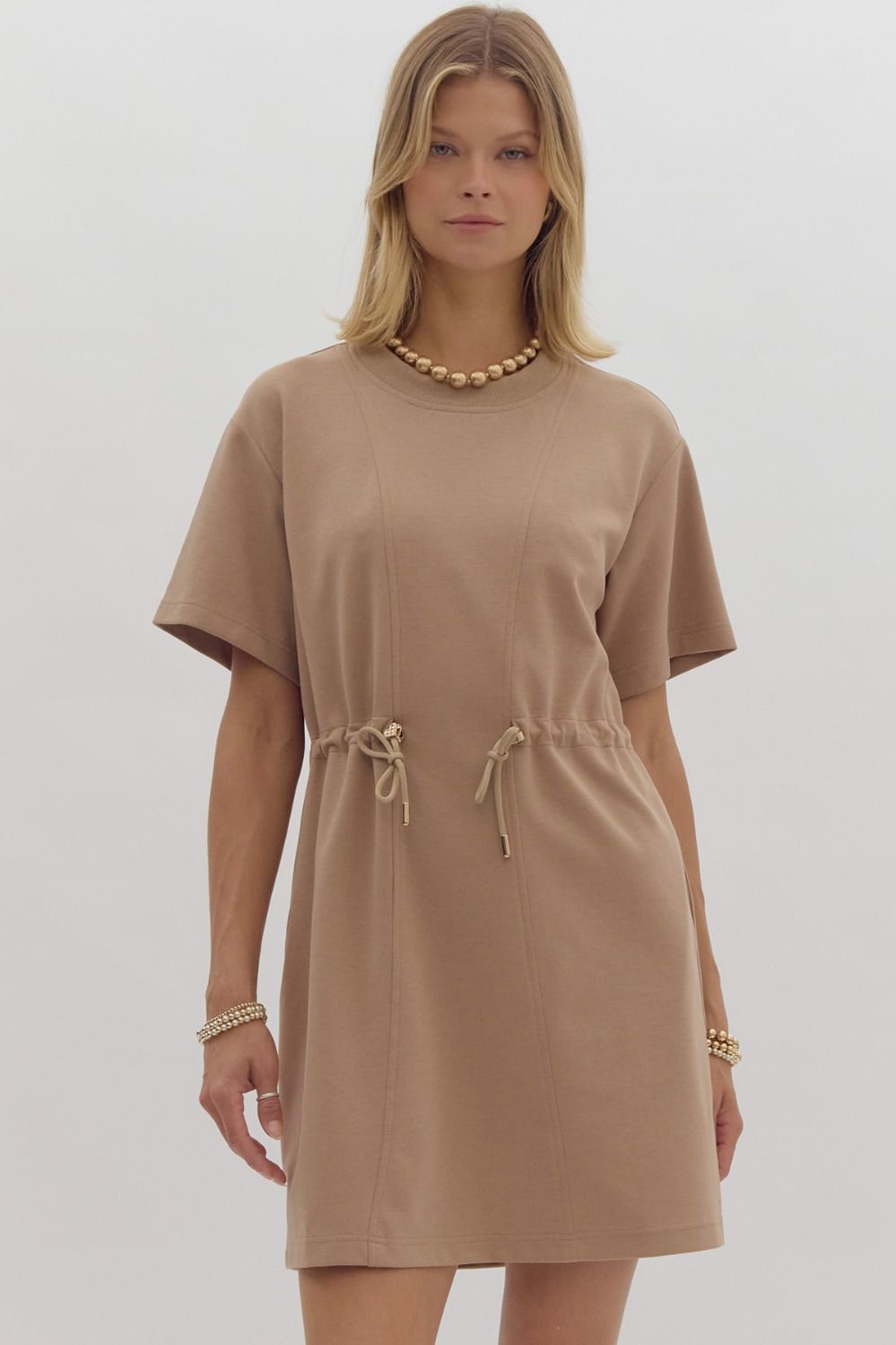 Amelia Chic Mini Dress in Mocha