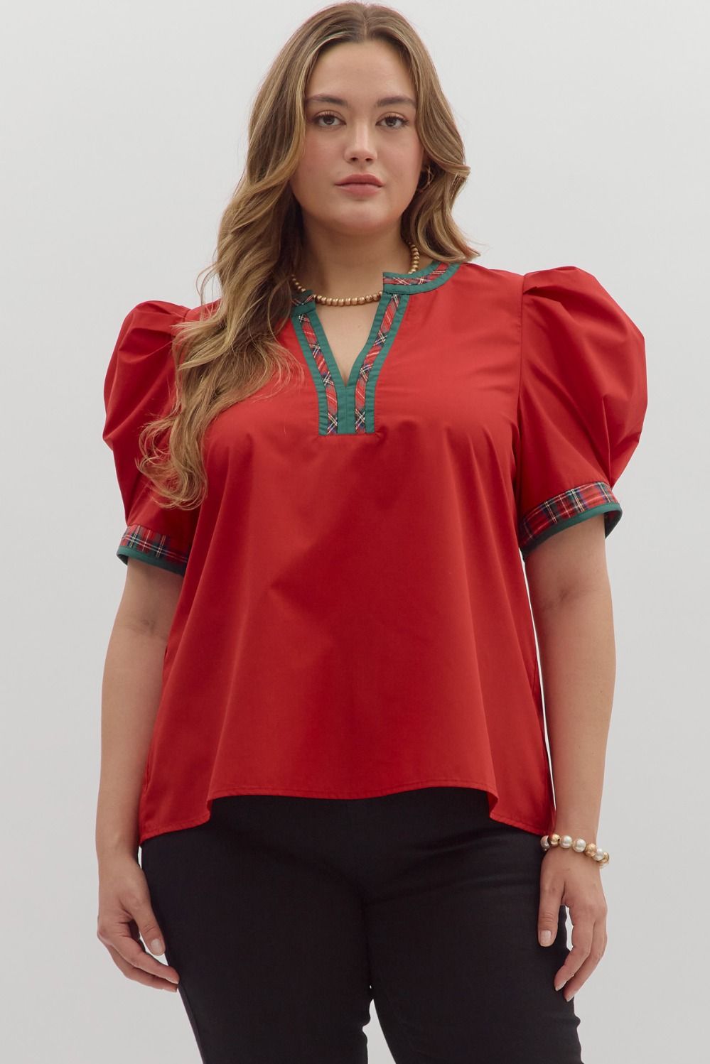 Let's Mingle Blouse in Red Curvy