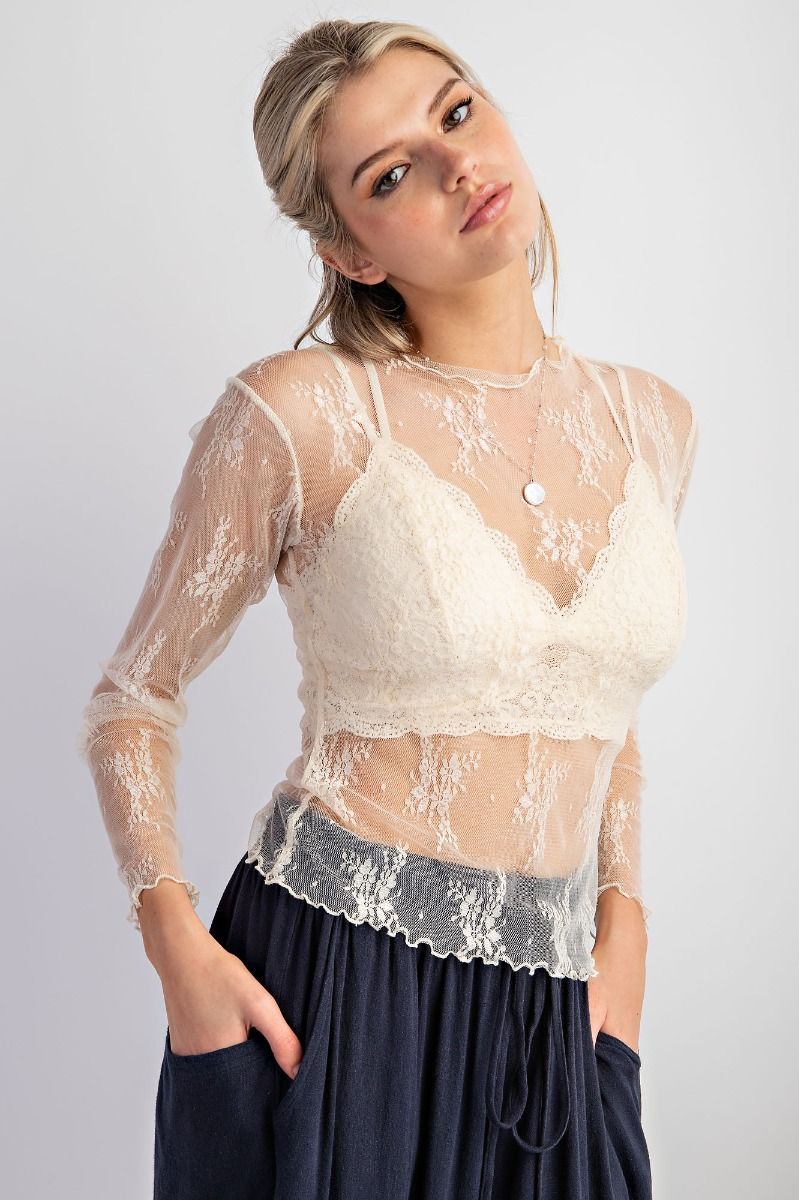 Here Come The Flowers Lace Top Ivory