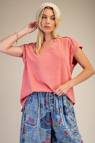 Sunwashed Knit Top in Coral
