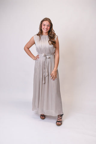 Evening Glow Maxi Dress in Silver - Shop Rust & Ruffles
