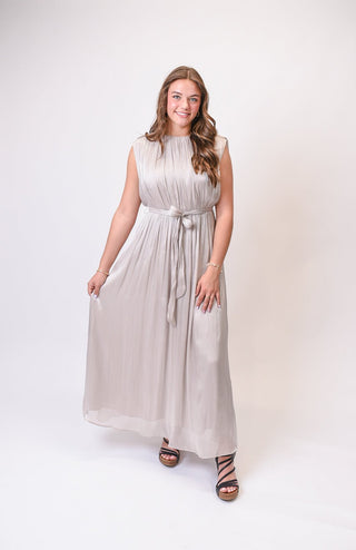 Evening Glow Maxi Dress in Silver - Shop Rust & Ruffles
