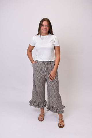 Expresso Gingham Ruffled Crop Pants - Shop Rust & Ruffles